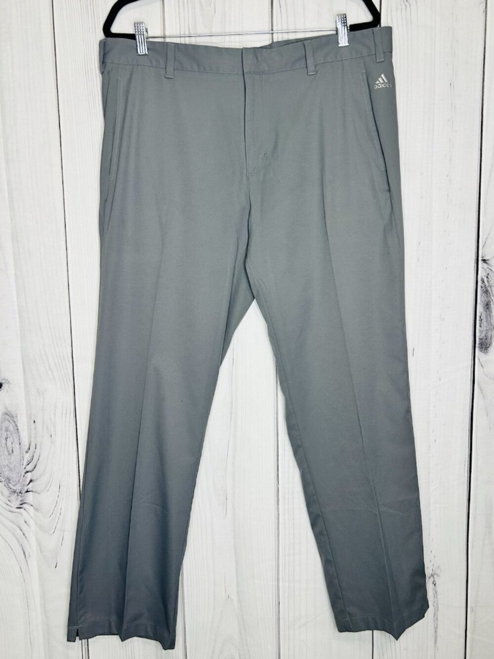 Adidas Men's Split Hem Golf Pants Sz 38x32 Gray Stretch Flat Front Tapered
